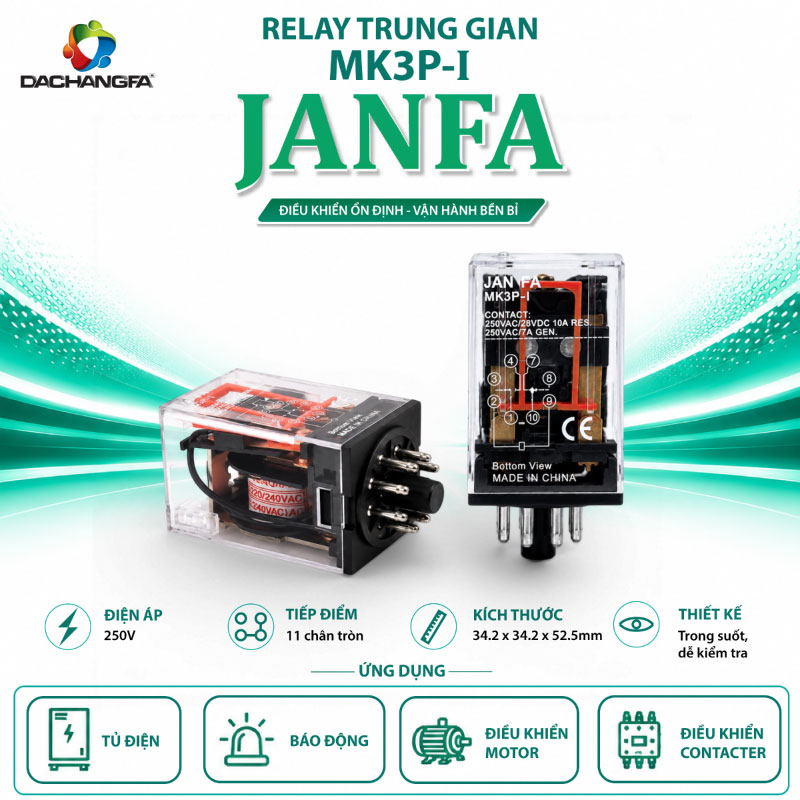 Relay Trung Gian - Relay Kiếng - MK3P-I - 250V - JANFA