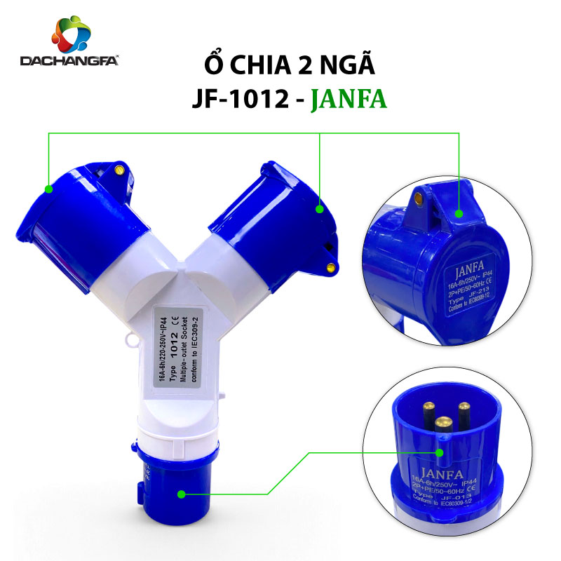 Ổ Chia 2 Ngã - JF-1012 - 3P-16A-6h ( 2P+E /250V ) - JANFA