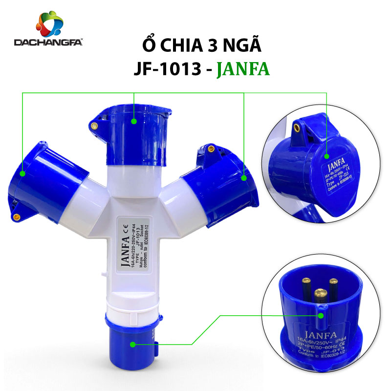 Ổ Chia 3 Ngã - JF-1013 - 3P-16A-6h ( 2P+E /250V ) - JANFA