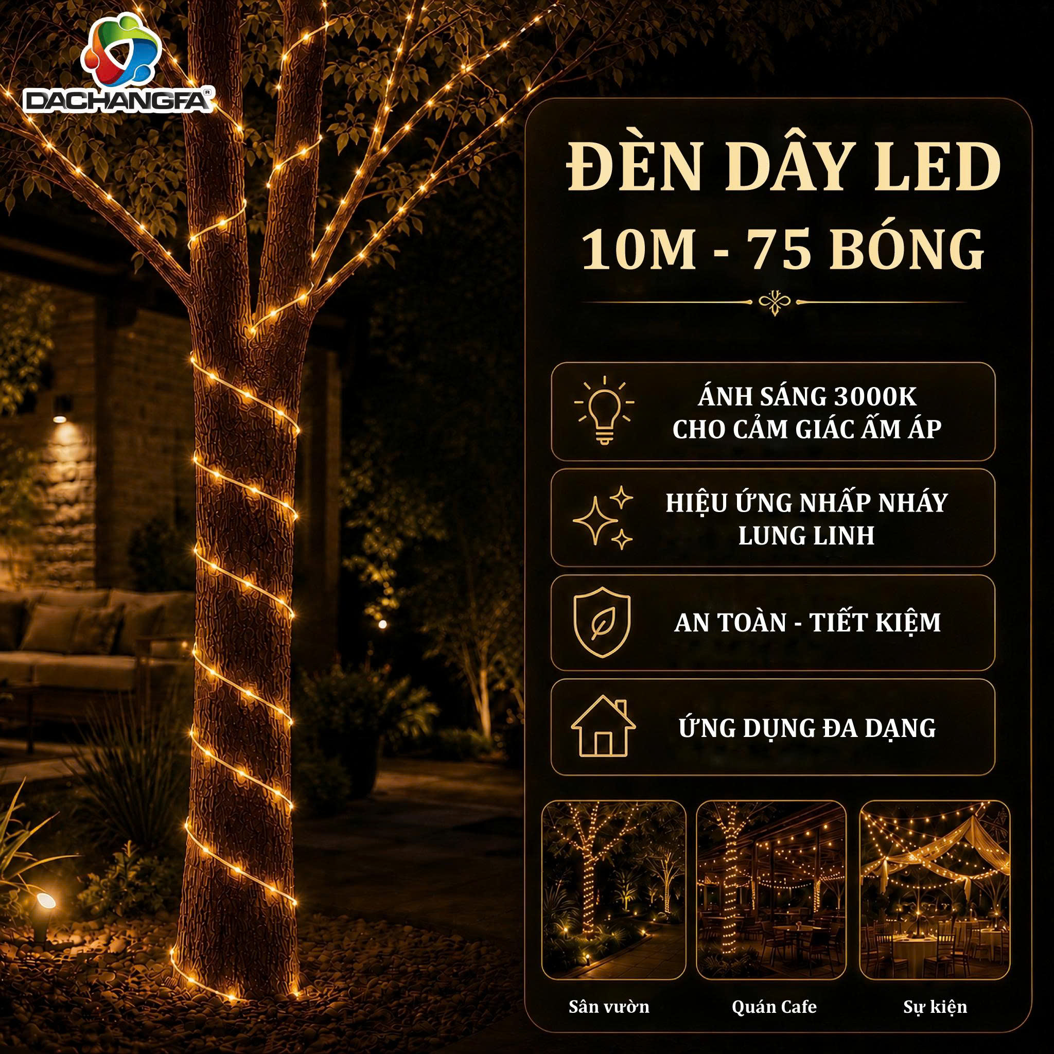 ĐÈN DÂY LED 10M - 75 BÓNG - NHÁY ĐIỂM
